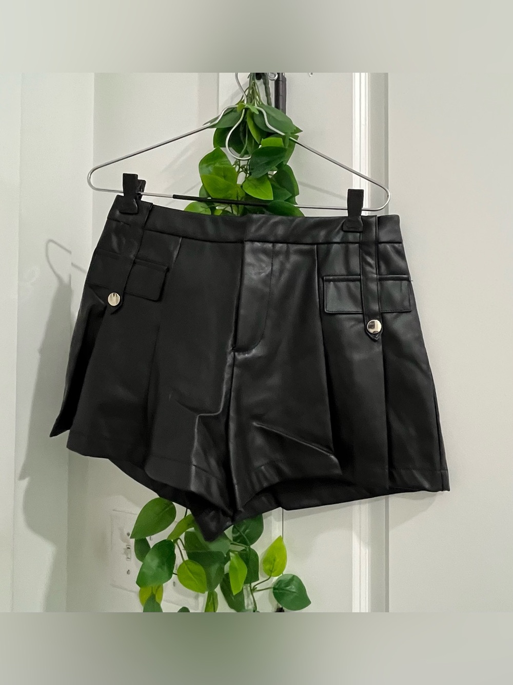 Haute Monde Black Faux Leather High-Waist Shorts